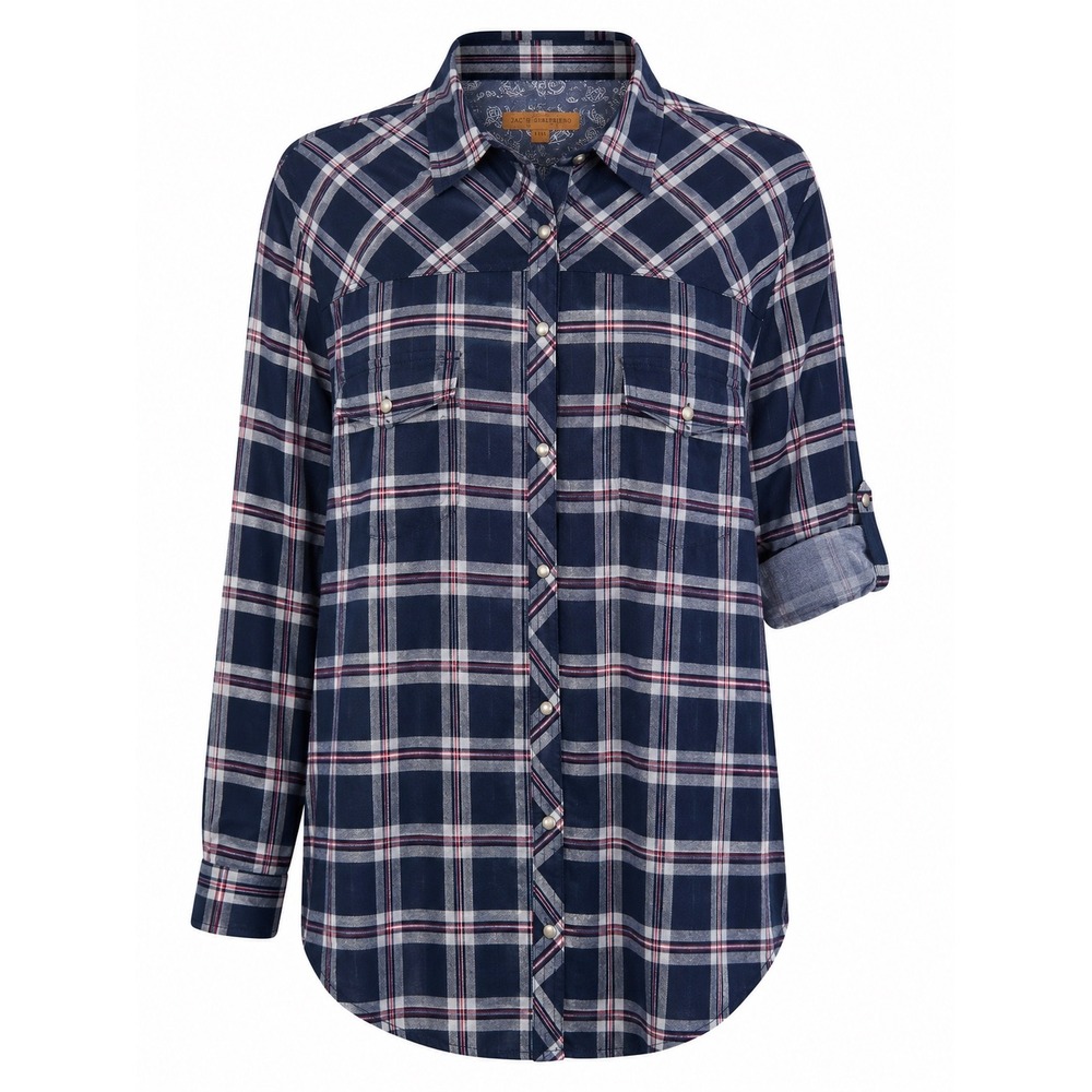 Jachs Girlfriend XXXL Plaid Western Shirt 100% Cotton Snap Front Roll Tab